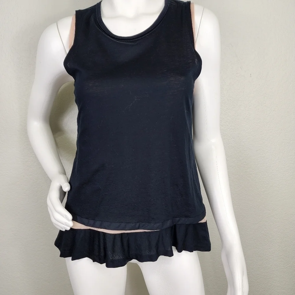 J. Crew Double Layer Ruffle Hem Tank Black Sleeveless Top  Size S